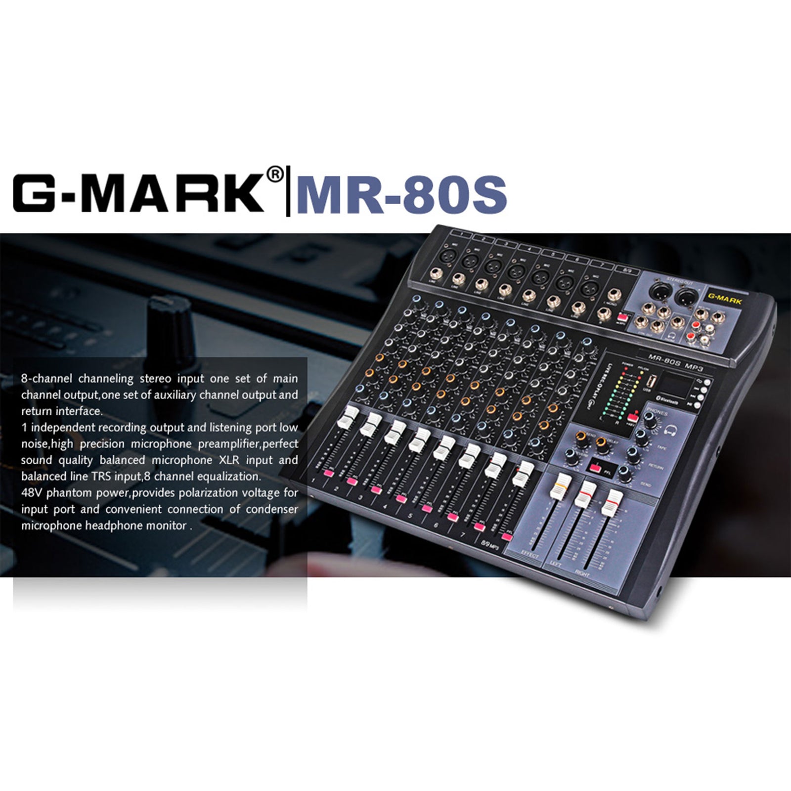 G-MARK Professional Stage 8 Channel Audio Mixer Console w/ MP3 Player (Open Box) - VMInnovations
