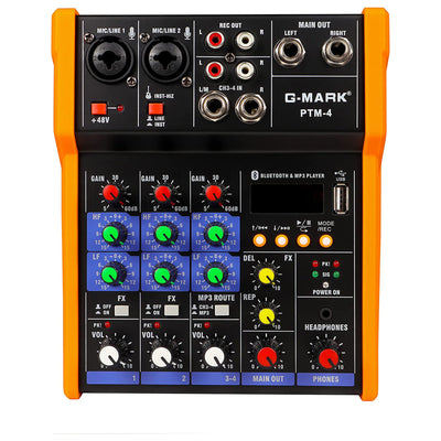 G-MARK PTM4 Mini 4 Channel Portable Bluetooth Audio Mixer Sound Board DJ Console