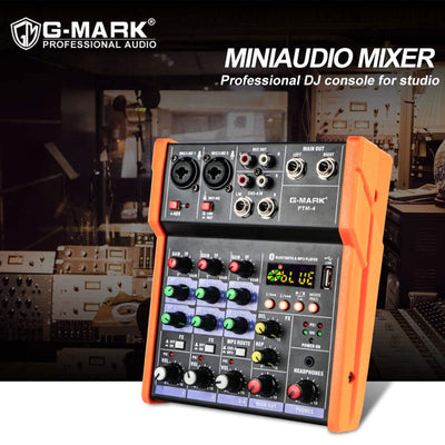 G-MARK PTM4 Mini 4 Channel Portable Bluetooth Audio Mixer Sound Board DJ Console