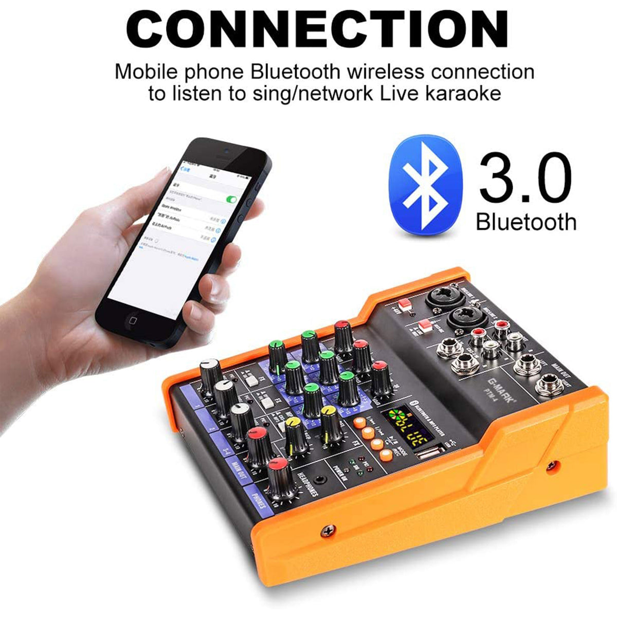 G-MARK PTM4 Mini 4 Channel Portable Bluetooth Audio Mixer Sound Board DJ Console