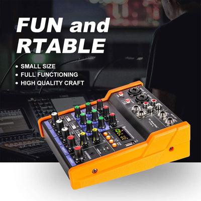 G-MARK PTM4 Mini 4 Channel Portable Bluetooth Audio Mixer Sound Board DJ Console