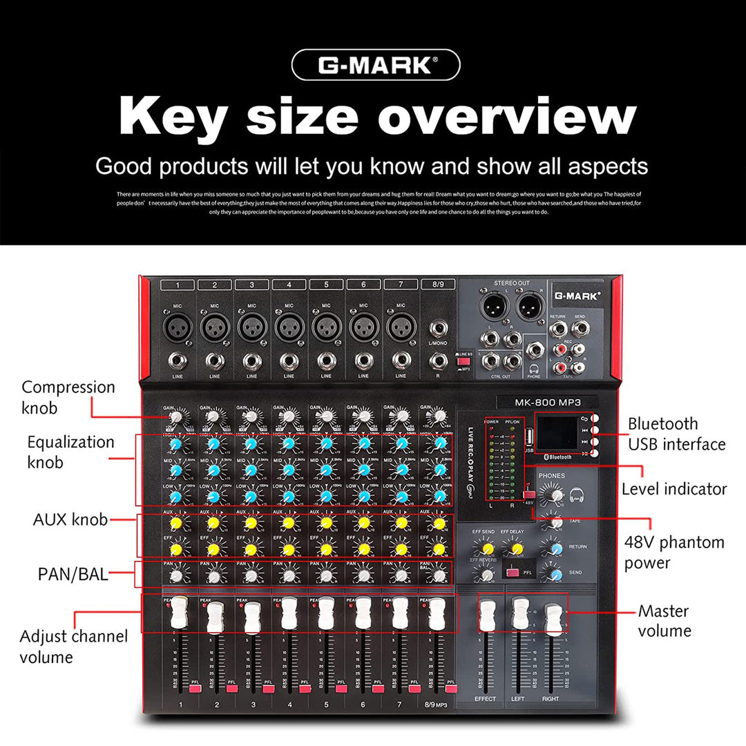 G-MARK Professional Stage 8 Channel Audio Mixer Console with MP3 Player (Used) - VMInnovations