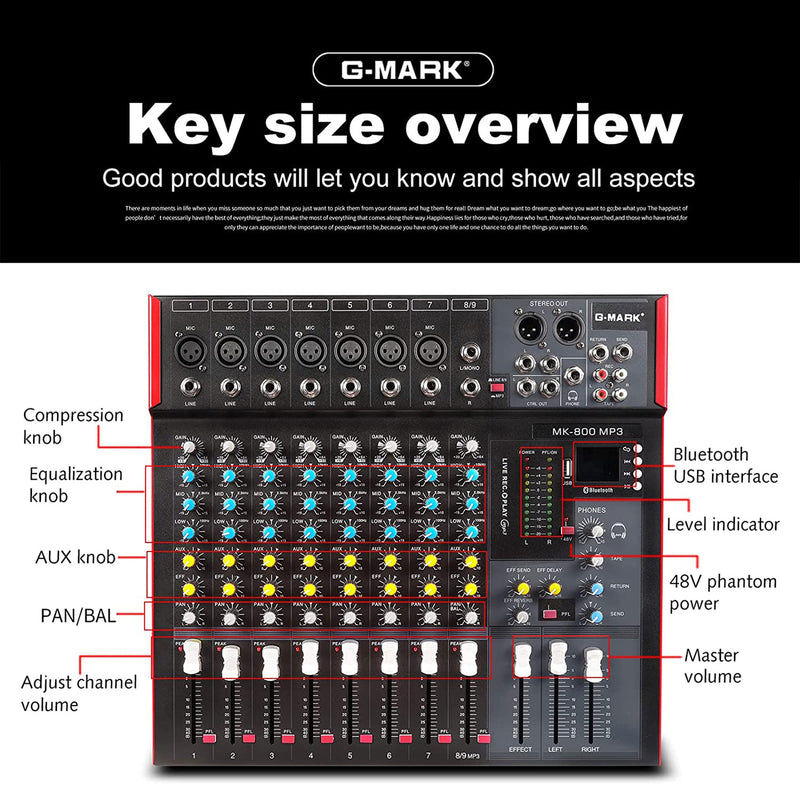 G-MARK Professional Stage 8 Channel Audio Mixer Console w/ MP3 Player (Open Box)