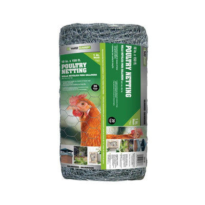 YardGard 18" x 150' 1" Mesh Hexagonal Poultry Netting Garden Wire Fence, Silver - VMInnovations