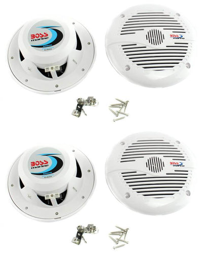 BOSS 6.5" 2-Way 400W 4-Ohm Marine Boat Audio Coaxial Speaker Set, White, 4pk