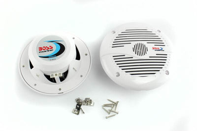 BOSS 6.5" 2-Way 400W 4-Ohm Marine Boat Audio Coaxial Speaker Set, White, 4pk