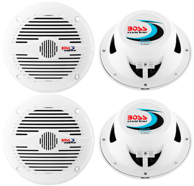 4) NEW BOSS MR50W 5.25" 2-Way 300W Marine/Boat Coaxial Audio Speakers - White