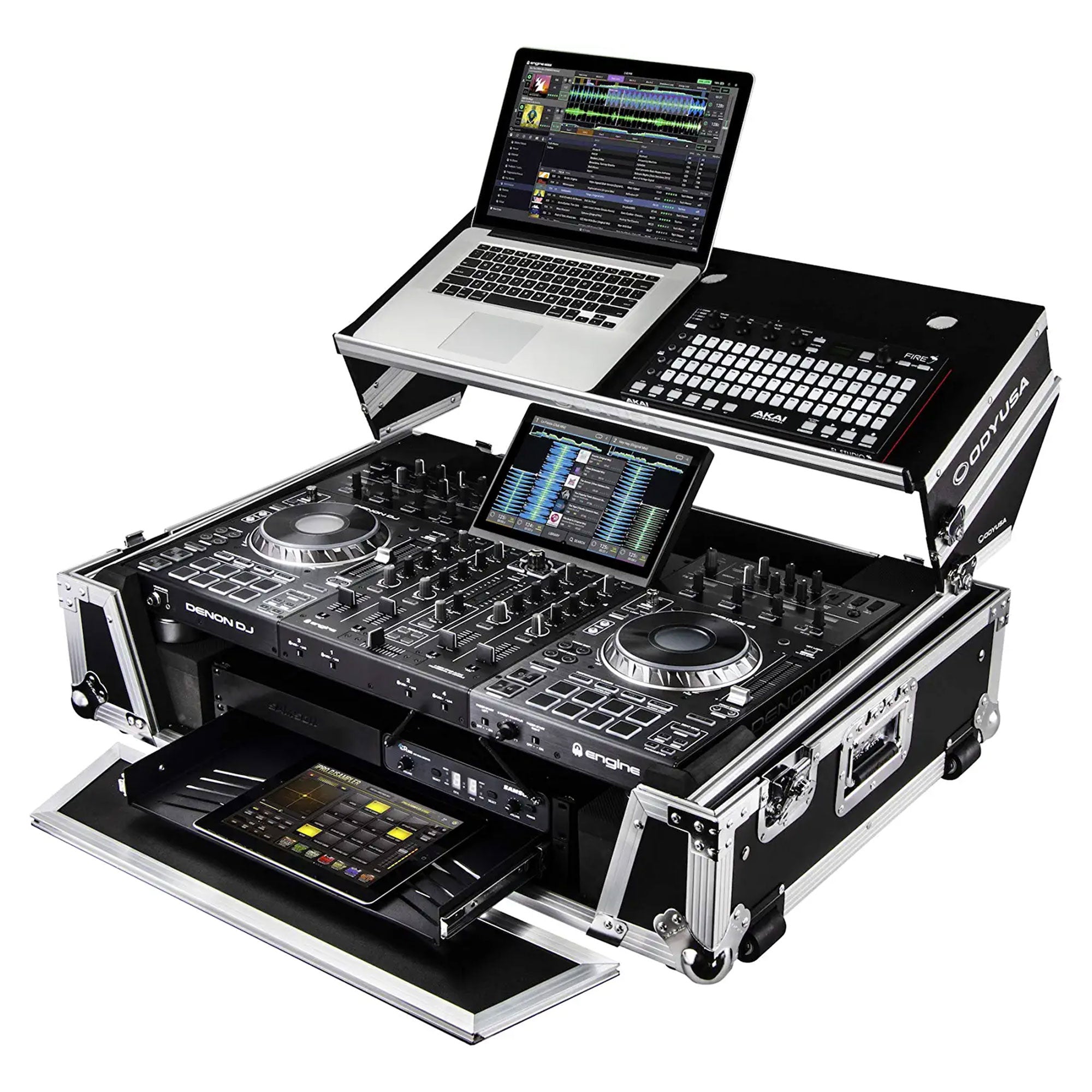 ODYSSEY FZGSPRIME4W2 Denon Prime 4 Flight Zone Case with Laptop Platform & Racks - VMInnovations