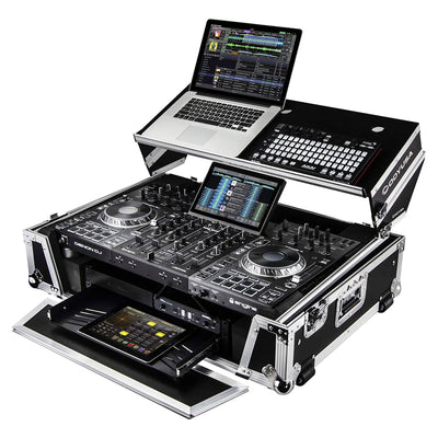 ODYSSEY FZGSPRIME4W2 Denon Prime 4 Flight Zone Case with Laptop Platform & Racks - VMInnovations