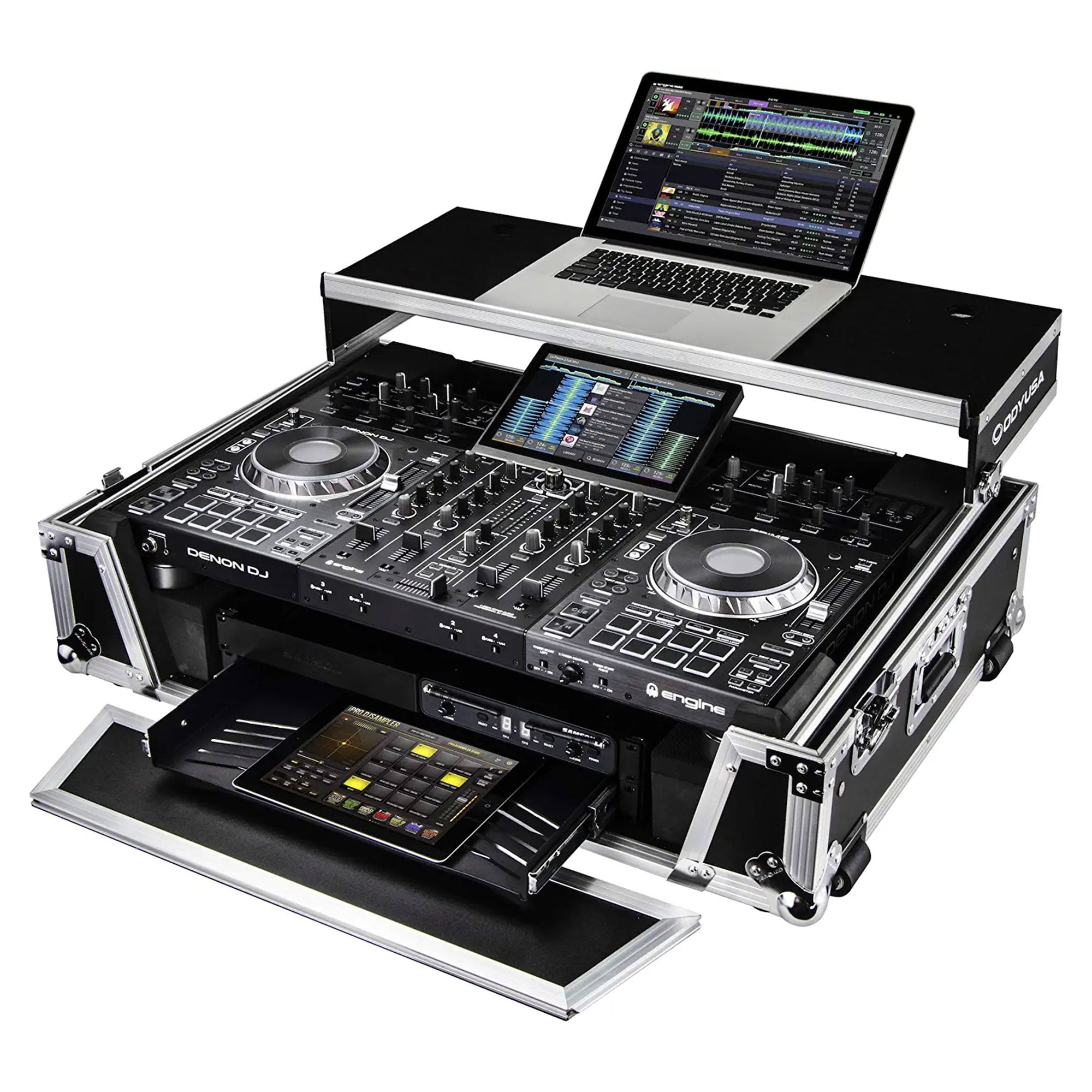 ODYSSEY FZGSPRIME4W2 Denon Prime 4 Flight Zone Case with Laptop Platform & Racks - VMInnovations