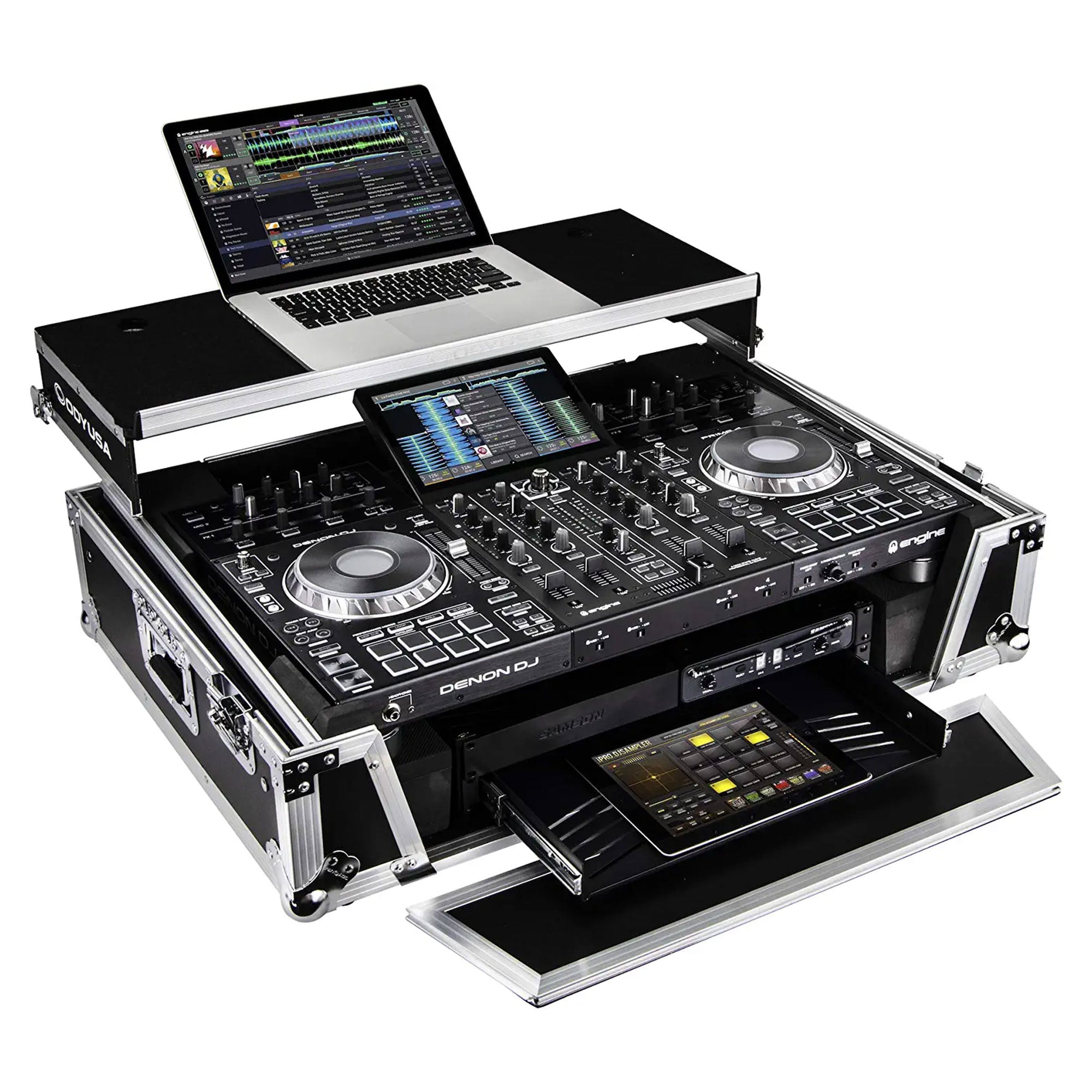 ODYSSEY FZGSPRIME4W2 Denon Prime 4 Flight Zone Case with Laptop Platform & Racks - VMInnovations