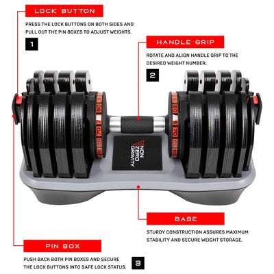 Nonzero Gravity PowerDyne Adjustable Dumbbell Weights, 80 Pounds, Coal (2 Pack) - VMInnovations