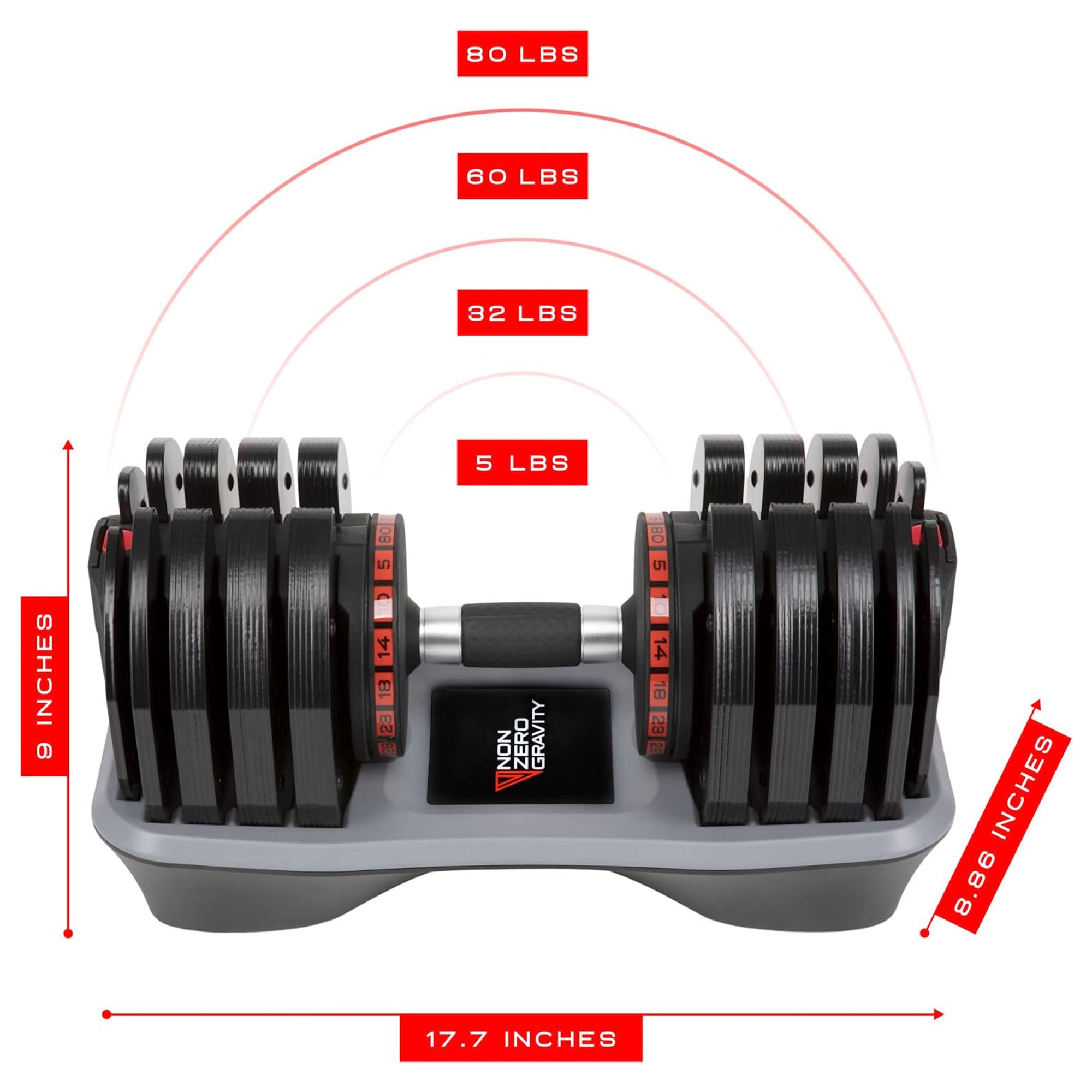 Nonzero Gravity PowerDyne Adjustable Dumbbell Weights, 80 Pounds, Coal (2 Pack) - VMInnovations