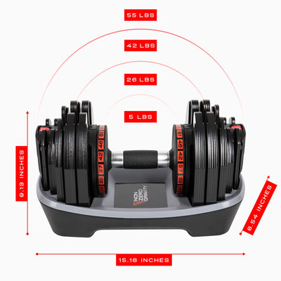 PowerDyne Adjustable Iron Dumbbell Weights, 55 Pounds, Coal (Used)