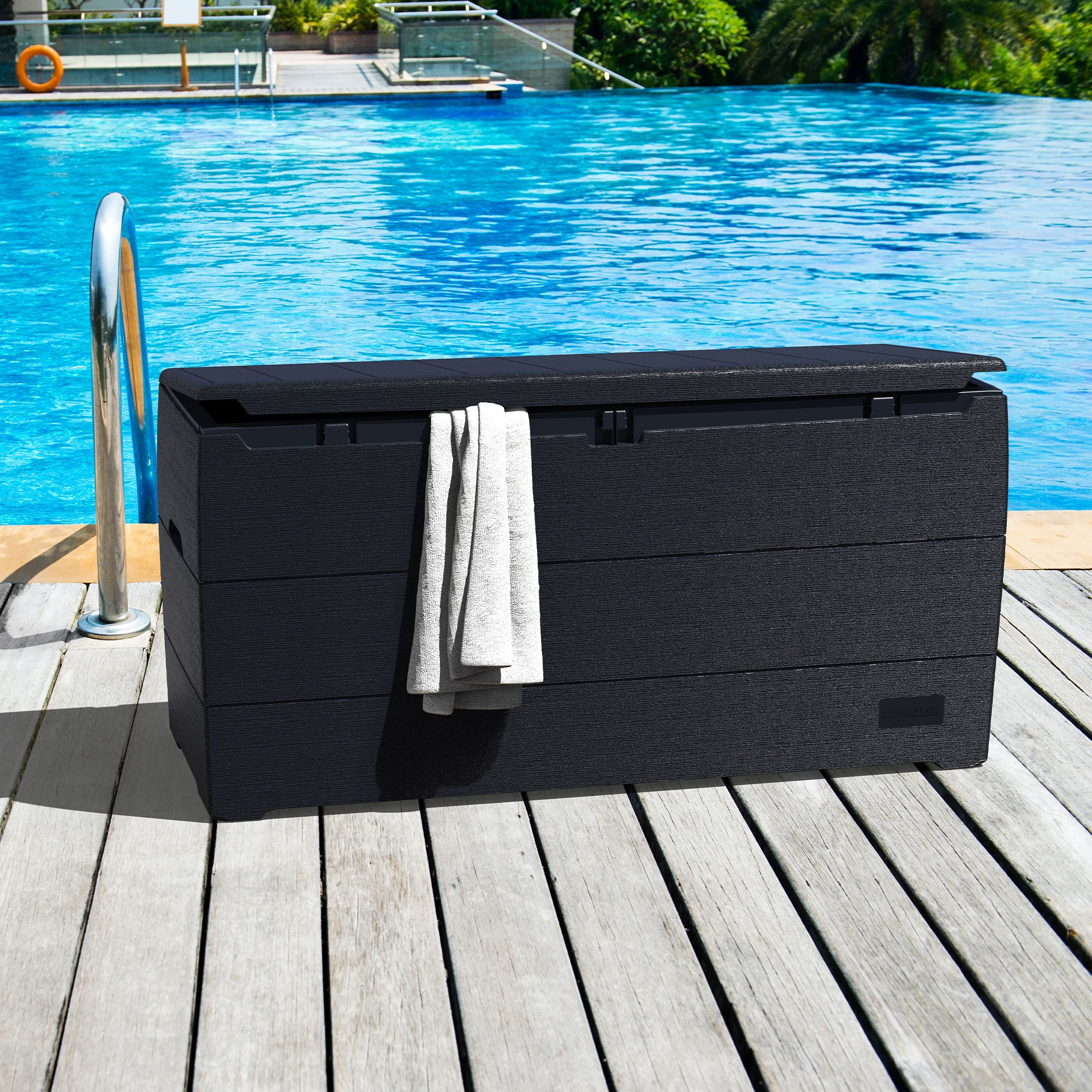 Duramax 71GL Resin Deck Garden Furniture Organizer Storage Box, Charcoal (Used) - VMInnovations