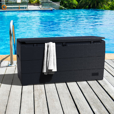 Duramax 71GL Resin Deck Garden Furniture Organizer Storage Box, Charcoal (Used) - VMInnovations