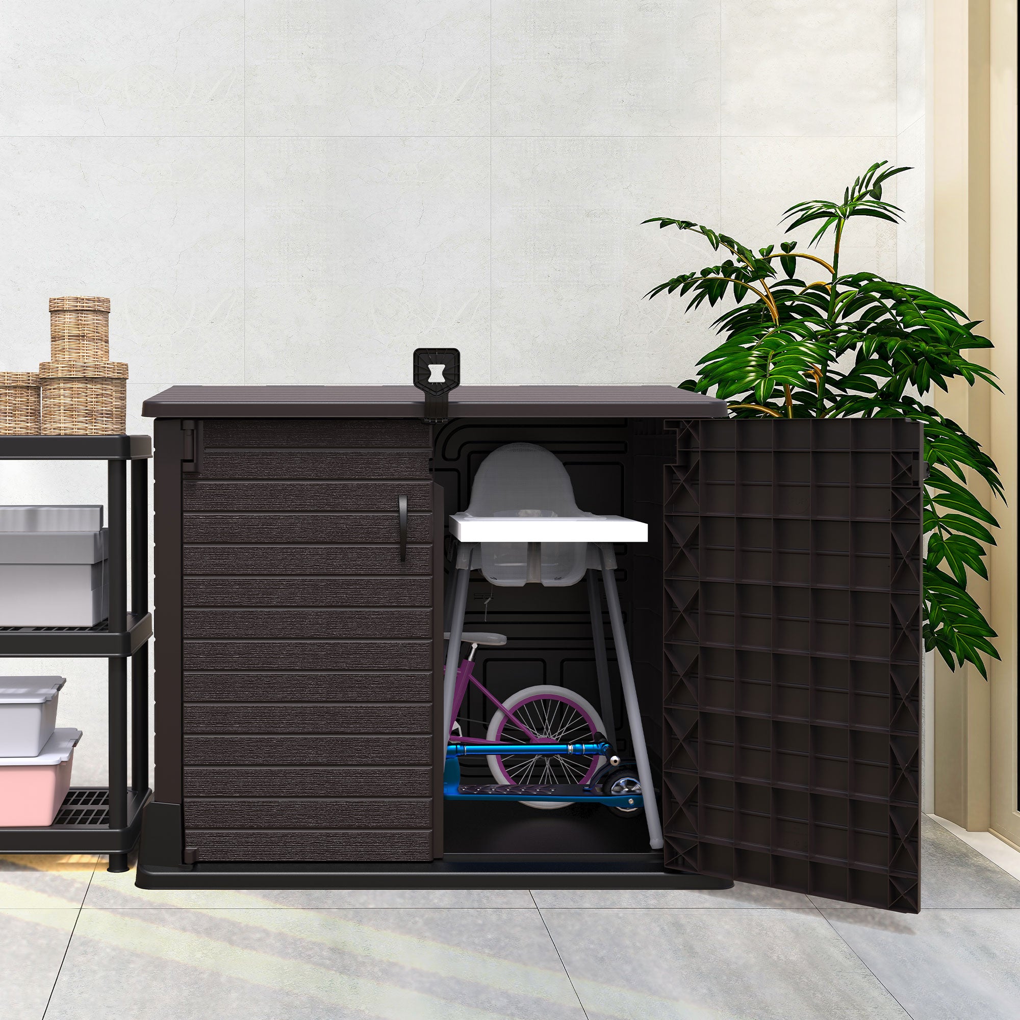 Duramax StoreAway 850 Liter Deck & Garden Storage Shed, Brown (Open Box) - VMInnovations