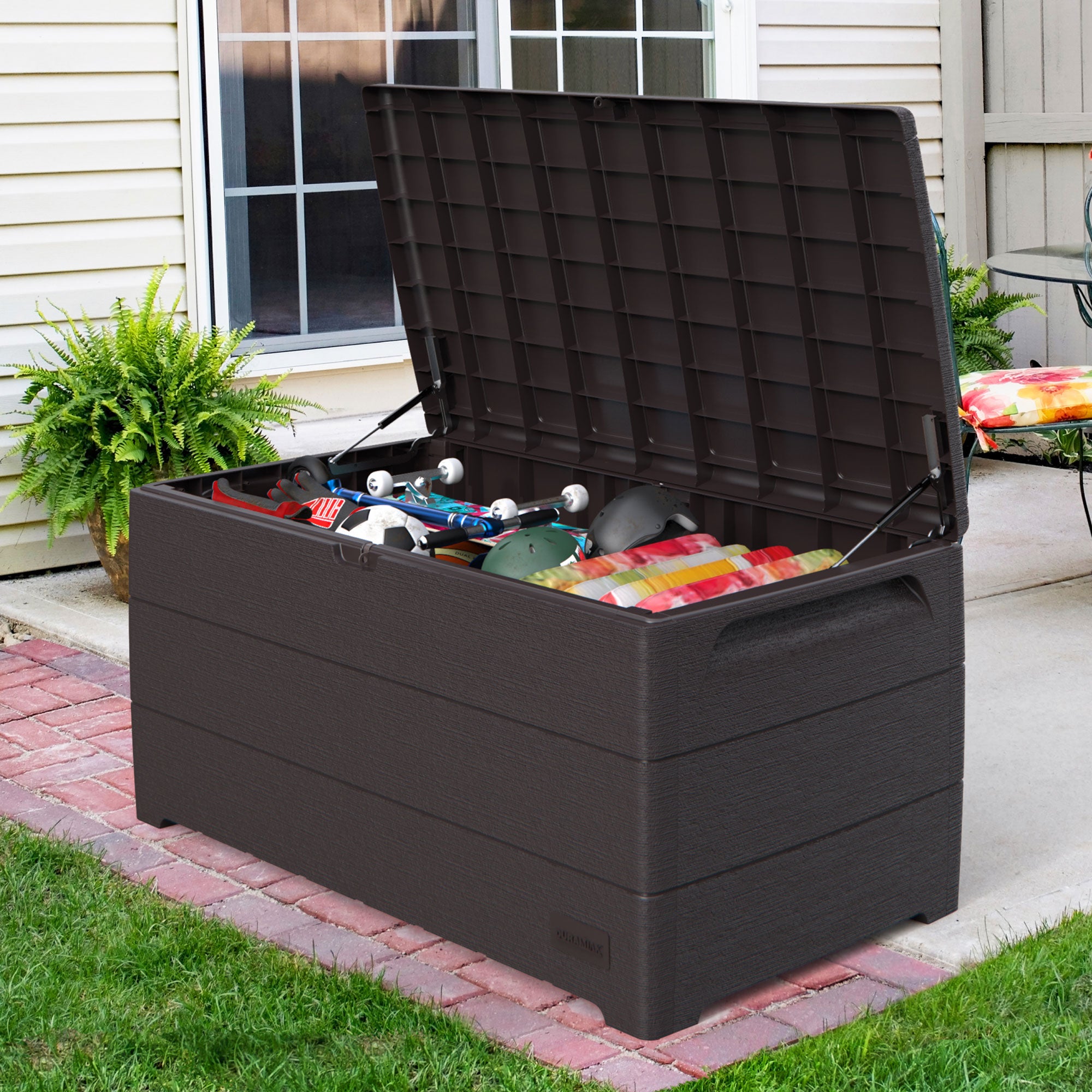 Duramax CedarGrain Durabox 110 Gal Outdoor Deck & Garden Storage Bench, Brown - VMInnovations
