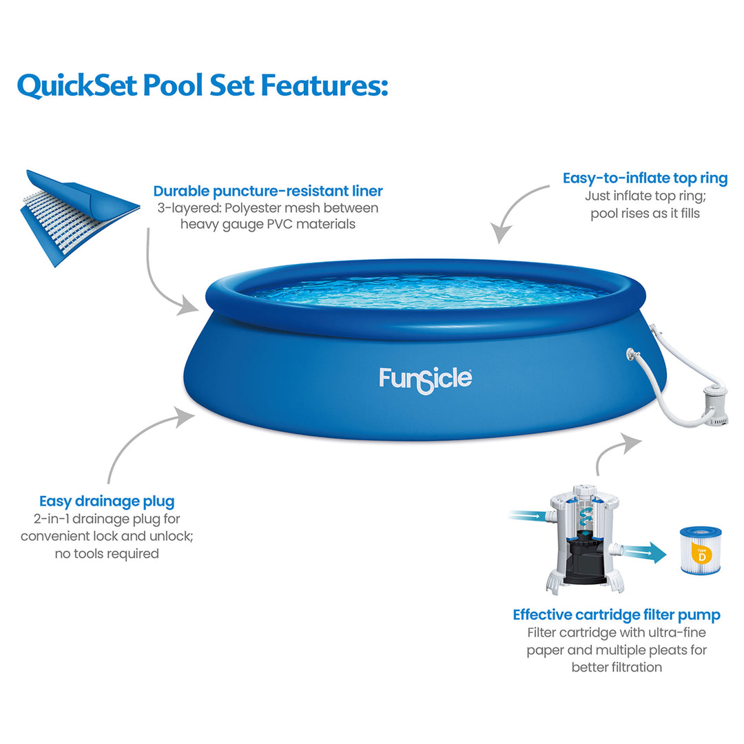 Funsicle 15' x 36" QuickSet Inflatable Ring Top Outdoor Above Ground Pool w/Pump