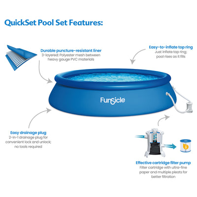 Funsicle 15' x 36" QuickSet Inflatable Ring Top Outdoor Above Ground Pool w/Pump