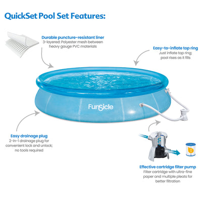 Funsicle 12'x30" Sea-Thru QuickSet Inflatable Ring Top Outdoor Above Ground Pool