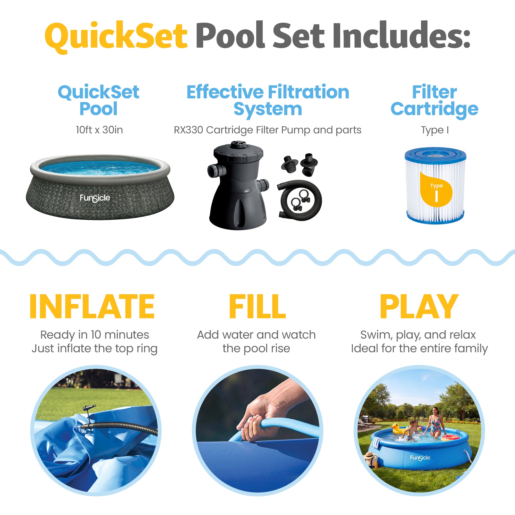 Funsicle 10' x 30" QuickSet Ring Top Above Ground Swimming Pool Dark Herringbone