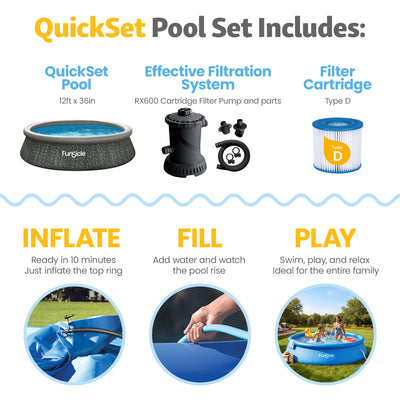Funsicle 12x36" QuickSet Ring Top Above Ground Swimming Pool, Herringbone (Used) - VMInnovations