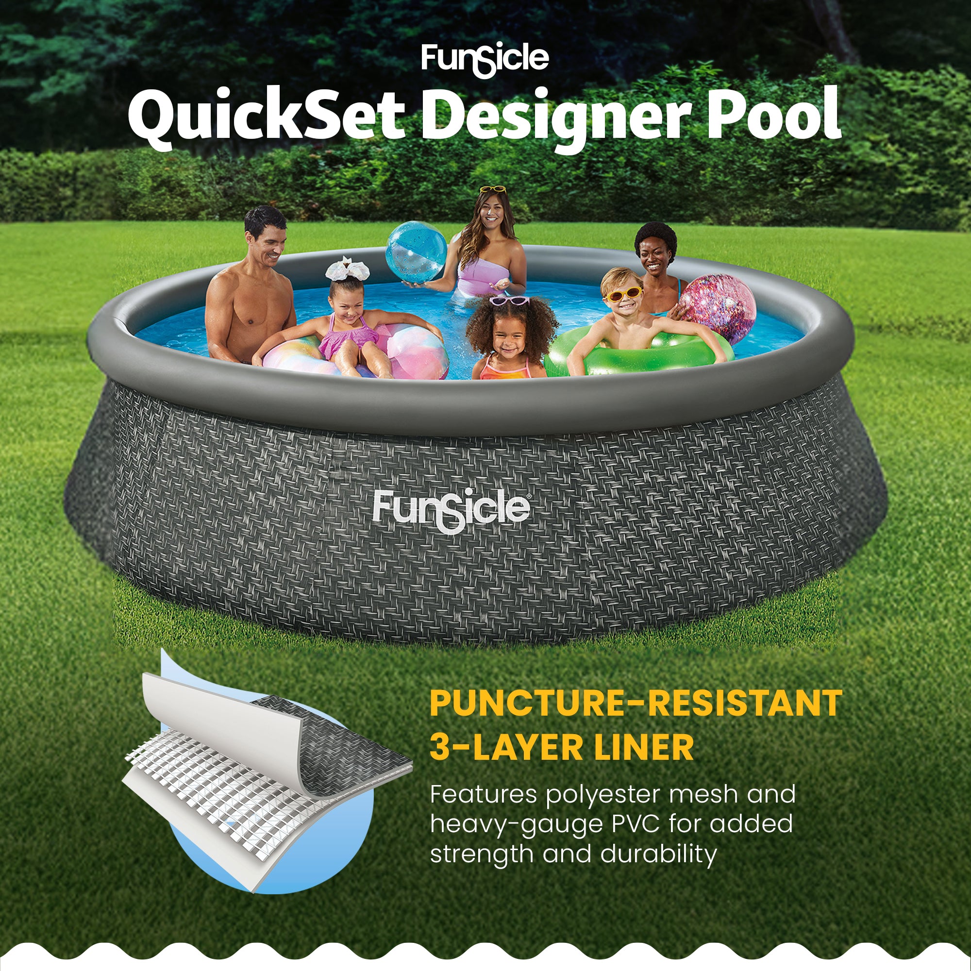 Funsicle 12x36" QuickSet Ring Top Above Ground Swimming Pool, Herringbone (Used) - VMInnovations