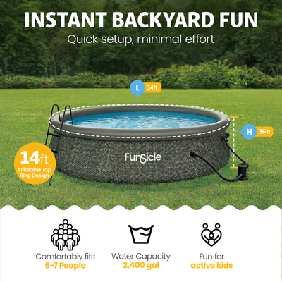 Funsicle 14' x 36" QuickSet Ring Top Above Ground Swimming Pool Dark Herringbone - VMInnovations