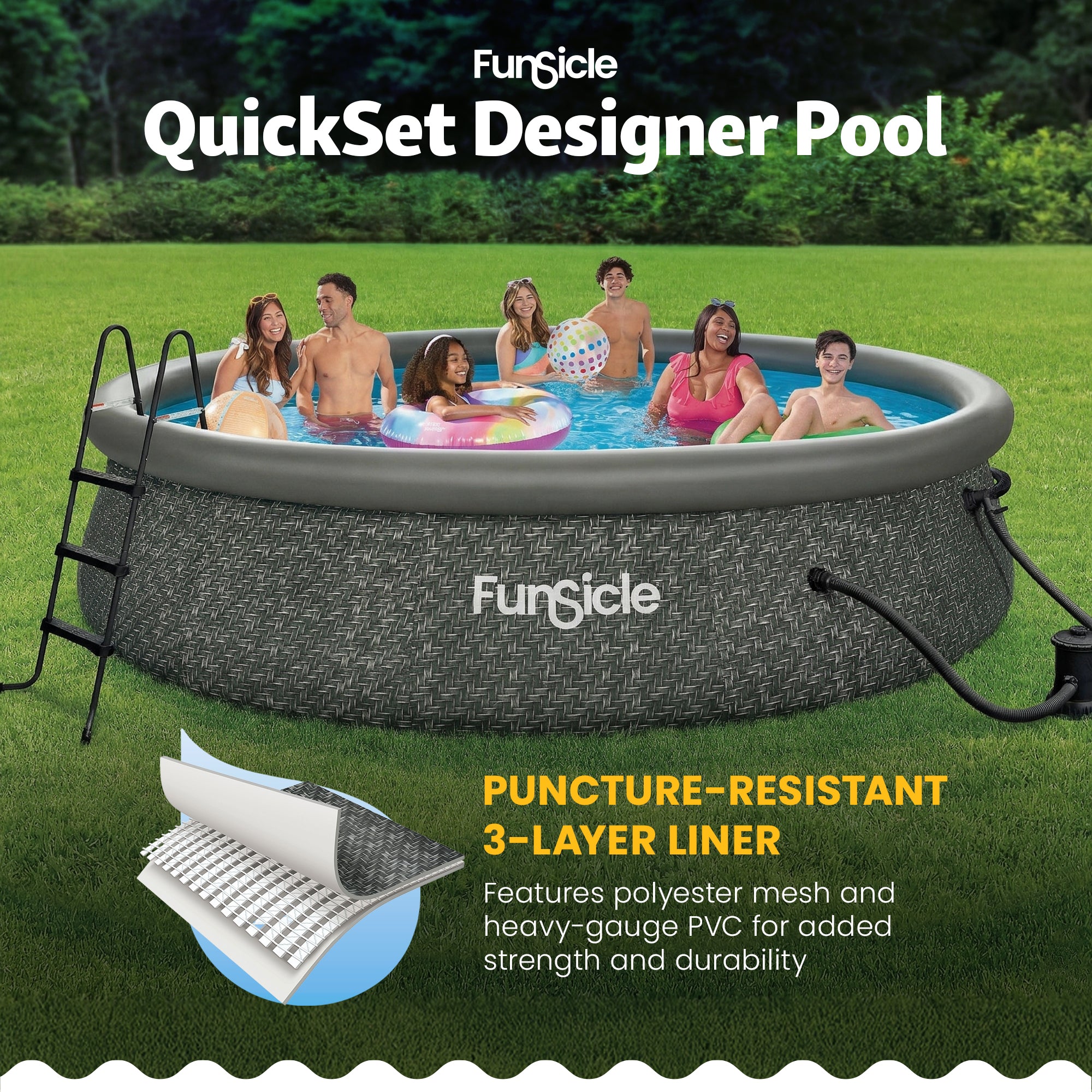 Funsicle 14' x 36" QuickSet Ring Top Above Ground Swimming Pool Dark Herringbone