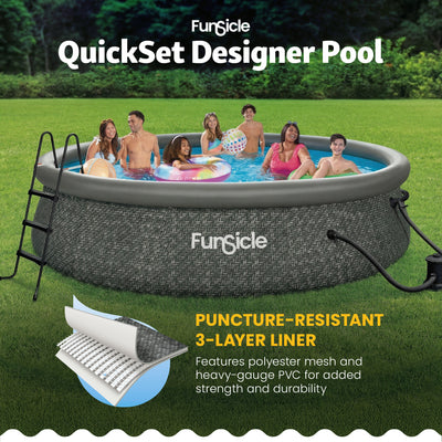 Funsicle 14' x 36" QuickSet Ring Top Above Ground Swimming Pool Dark Herringbone - VMInnovations