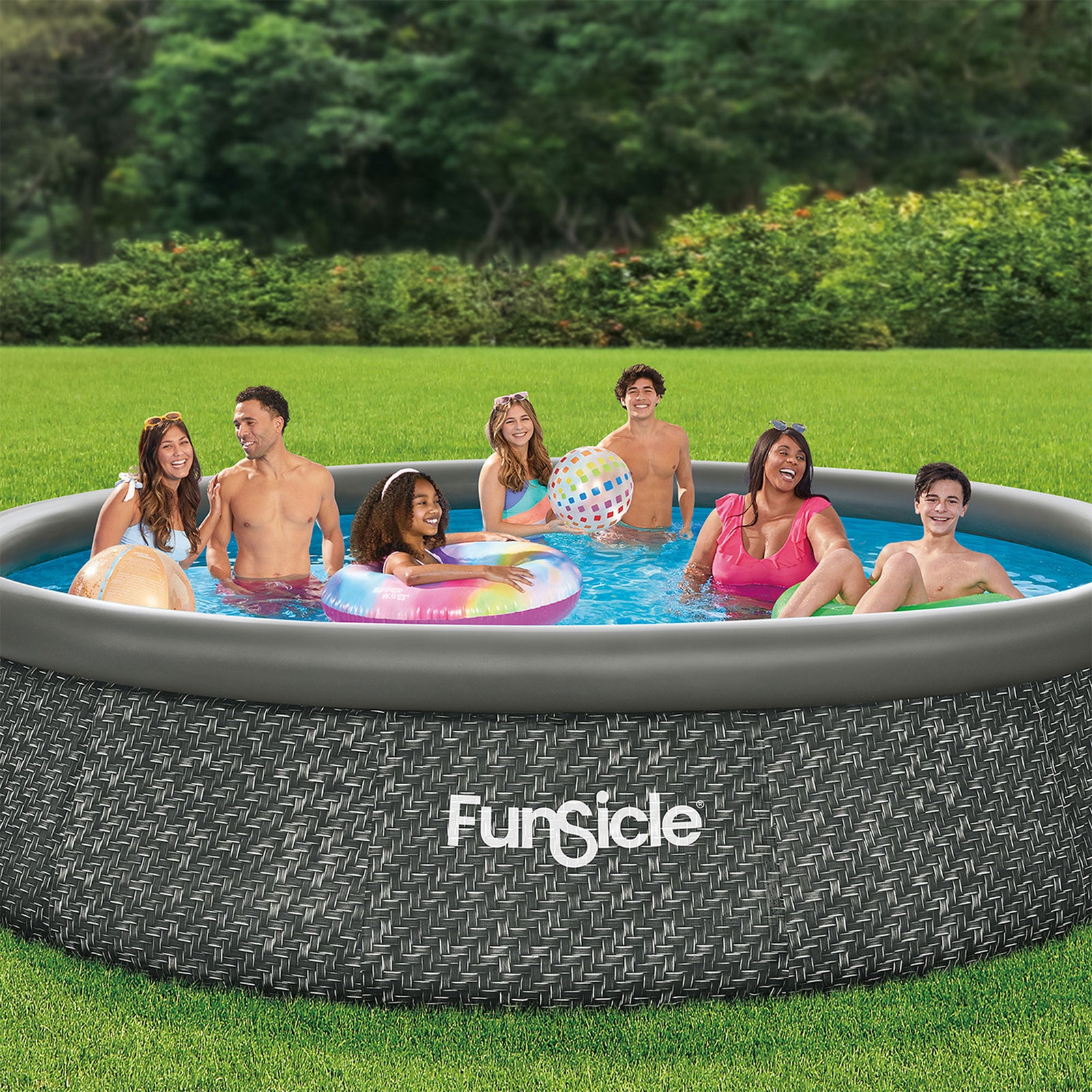 Funsicle 14' x 36" QuickSet Ring Top Above Ground Swimming Pool, Herringbone - VMInnovations