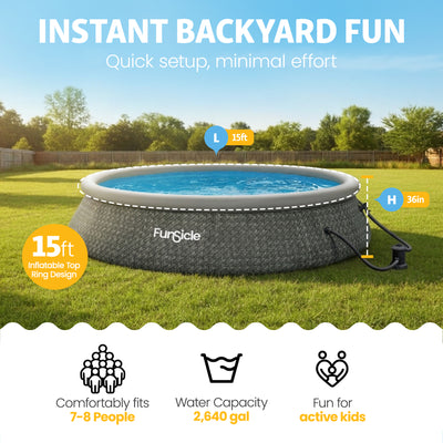 Funsicle 15' x 36" QuickSet Inflatable Ring Top Outdoor Above Ground Pool w/Pump