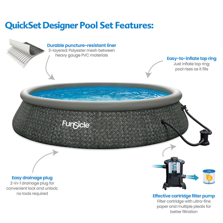 Funsicle 15' x 36" QuickSet Ring Top Above Ground Swimming Pool, Herringbone