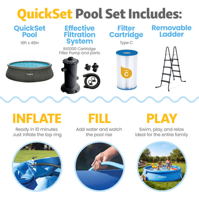 Funsicle 18' x 48" QuickSet Inflatable Ring Top Outdoor Above Ground Pool w/Pump