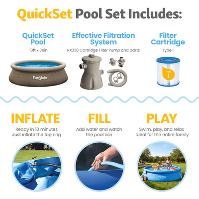 Funsicle 10' x 30" QuickSet Ring Top Above Ground Swimming Pool, Basketweave - VMInnovations