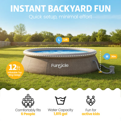 Funsicle 12ftx36in QuickSet Ring Top Swimming Pool, Brown Basketweave (Open Box)