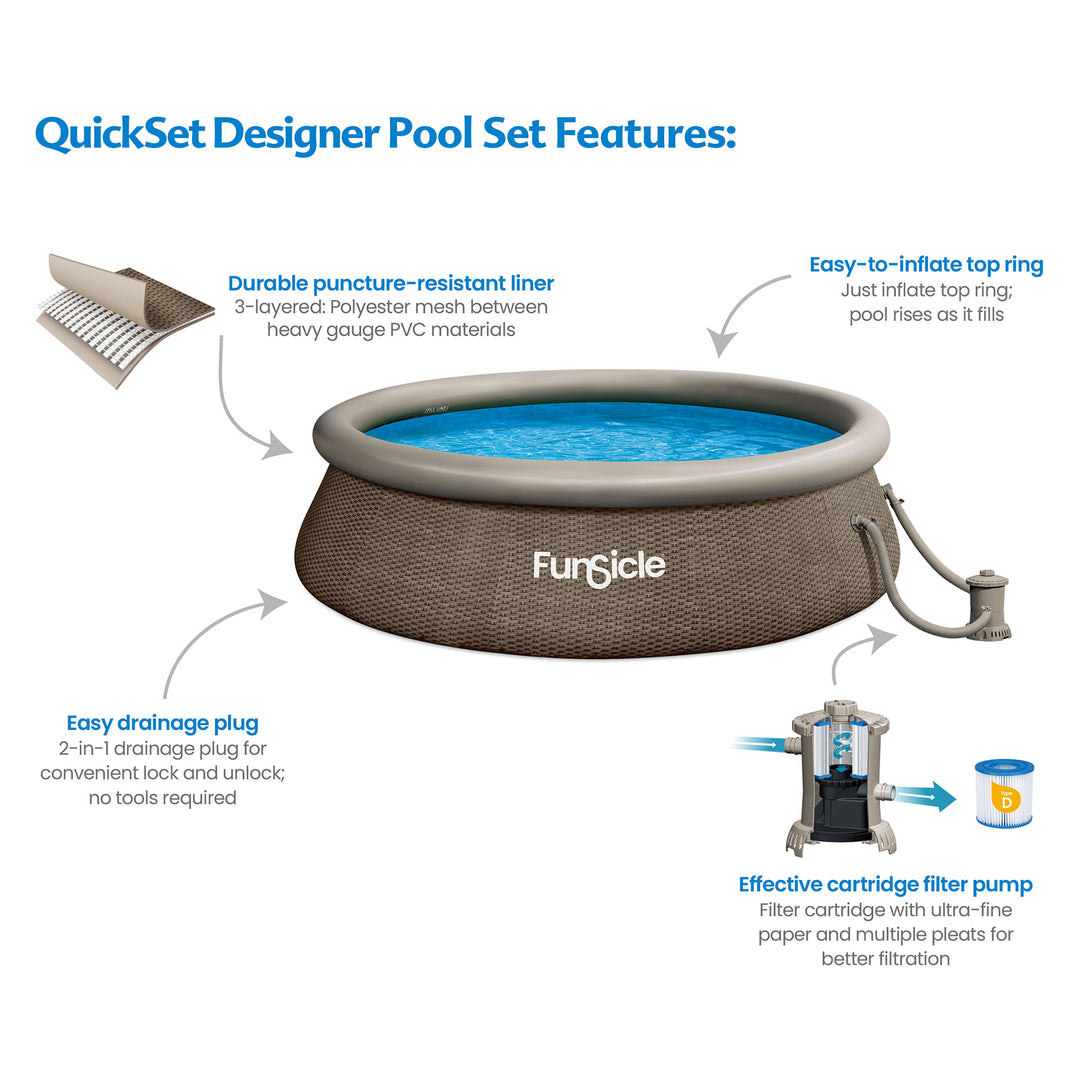 Funsicle 12' x 36" QuickSet Ring Above Ground Swimming Pool, Basketweave (Used) - VMInnovations