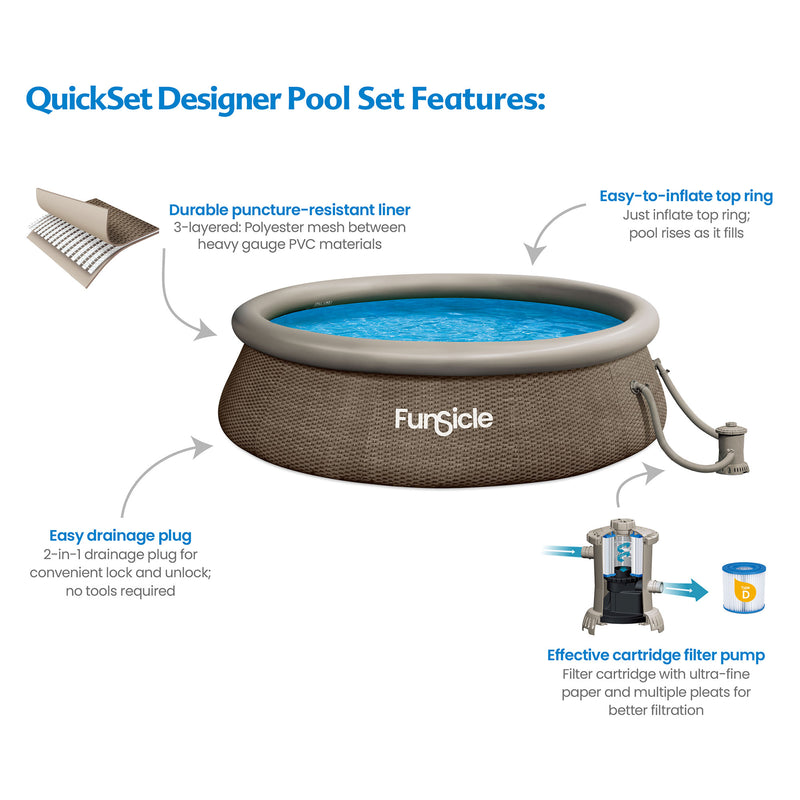 Funsicle 12ftx36in QuickSet Ring Top Swimming Pool, Brown Basketweave (Open Box)