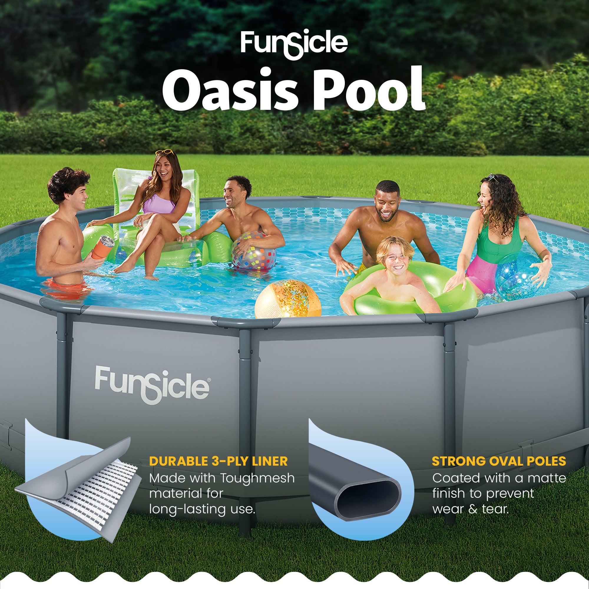 Funsicle 14'x42" Oasis Outdoor Round Frame Above Ground Swimming Pool (Open Box)