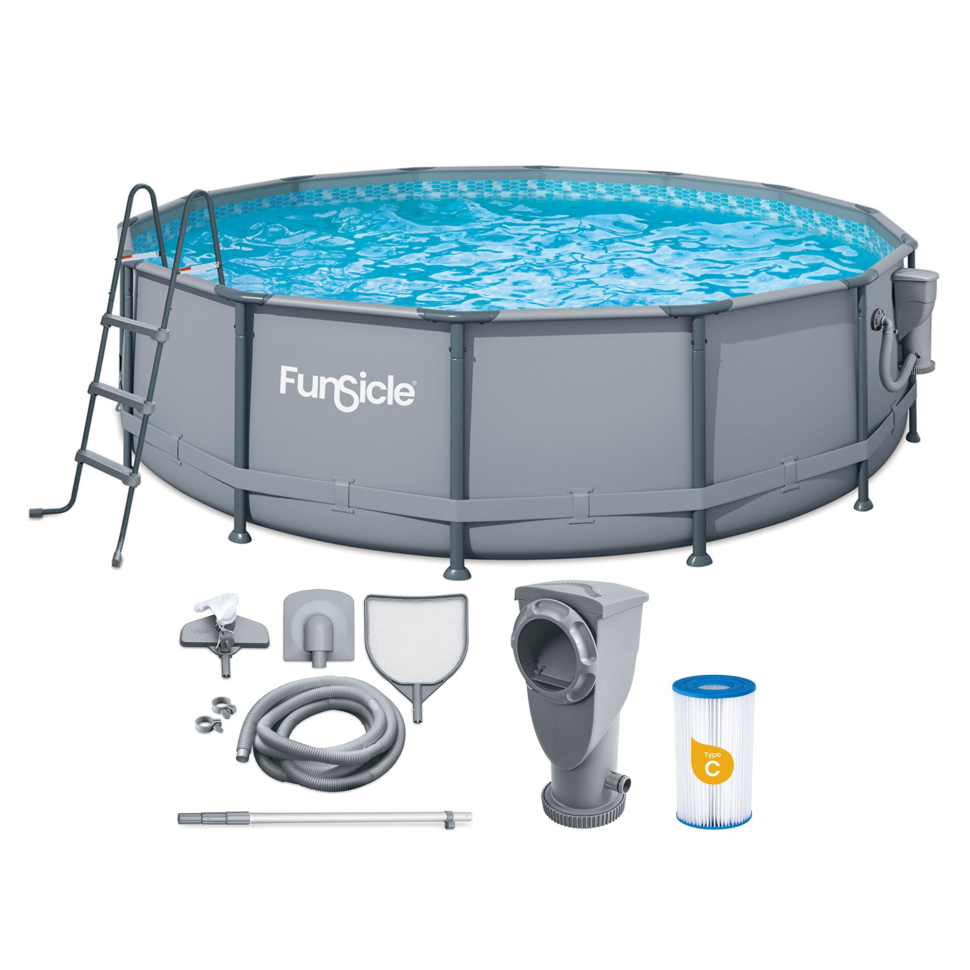 Funsicle 14' x 42" Oasis Round Frame Above Ground Swimming Pool, Gray(For Parts) - VMInnovations