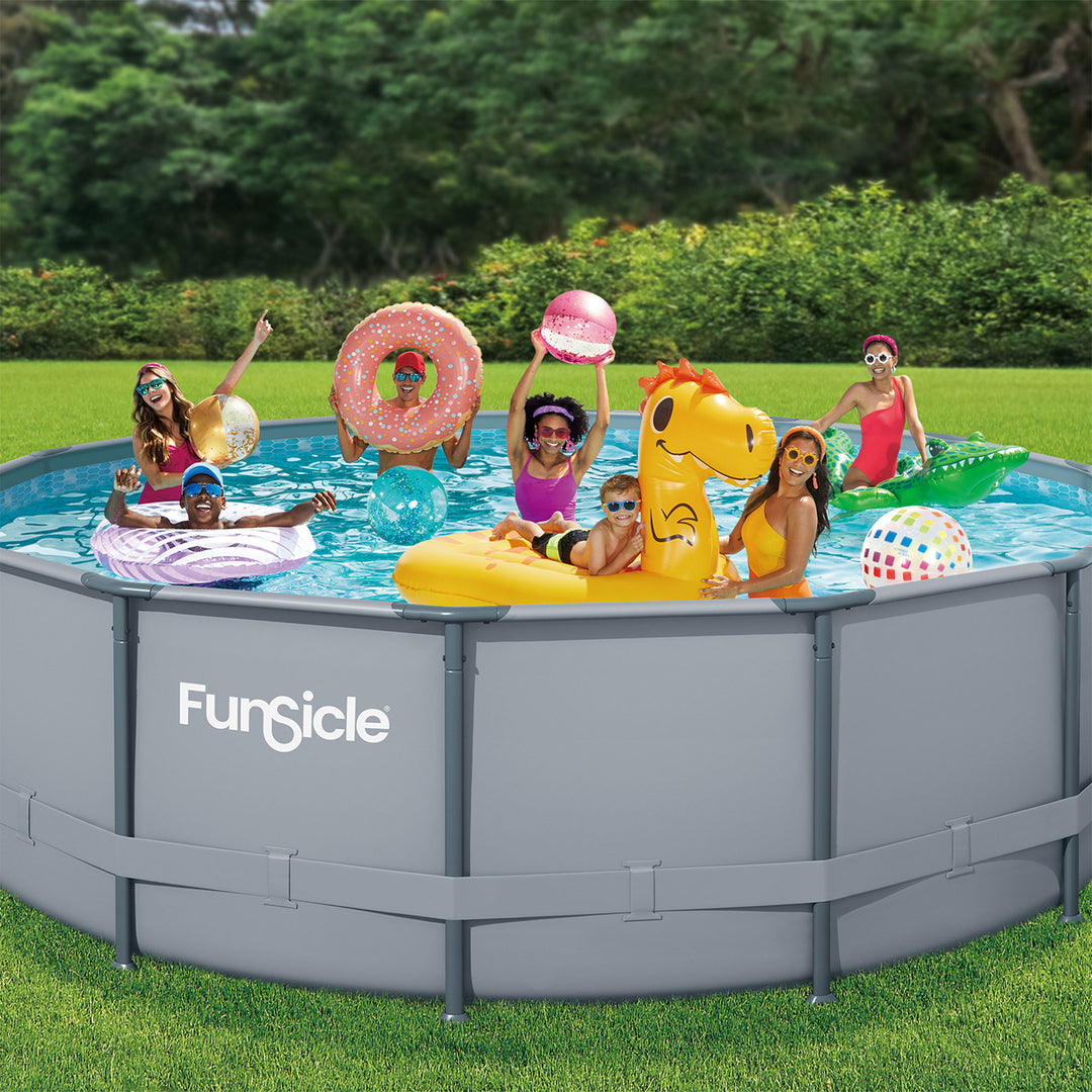 Funsicle 16' x 48" Oasis Outdoor Round Frame Above Ground Swimming Pool, Gray