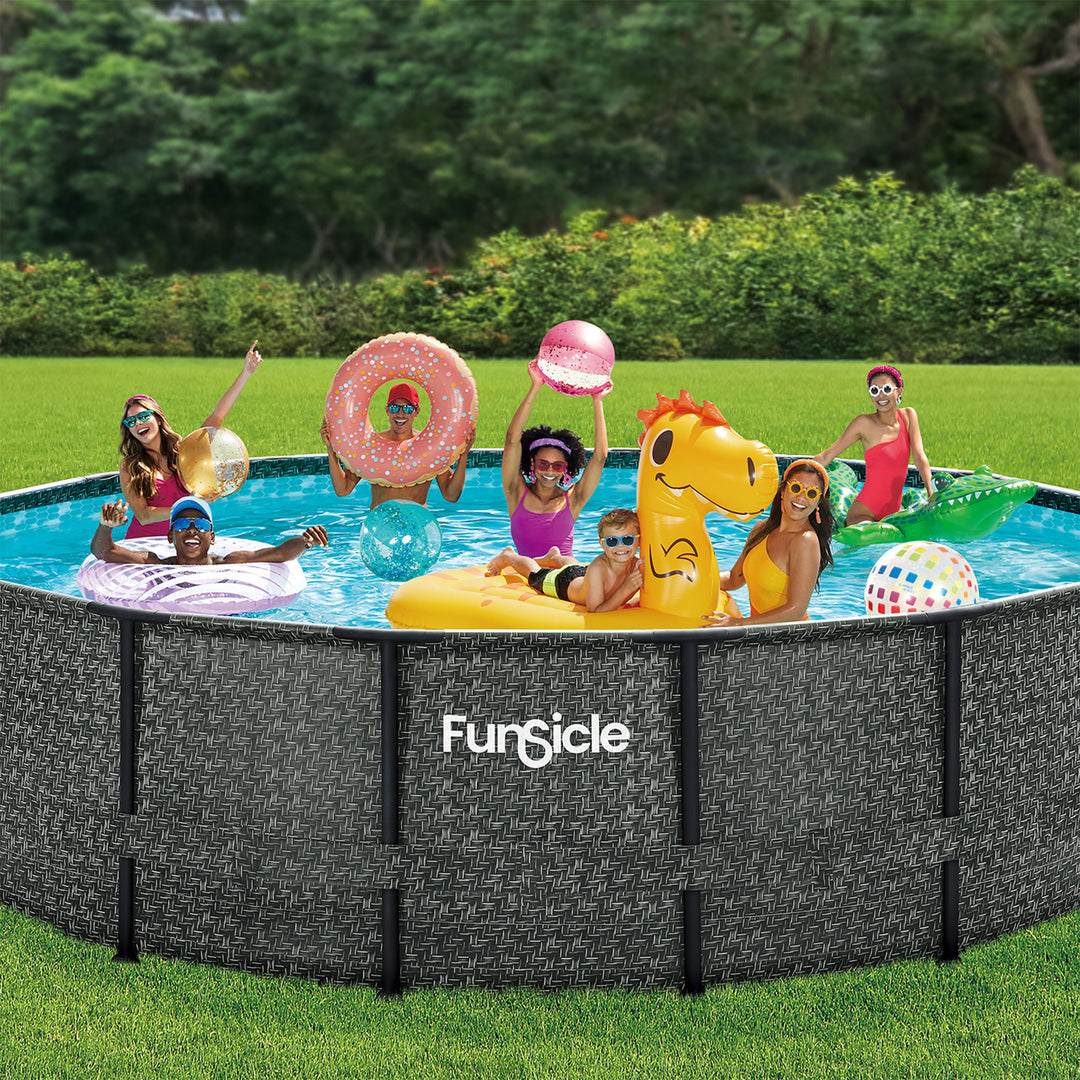 Funsicle 16' x 48" Oasis Round Outdoor Above Ground Swimming Pool, Herringbone