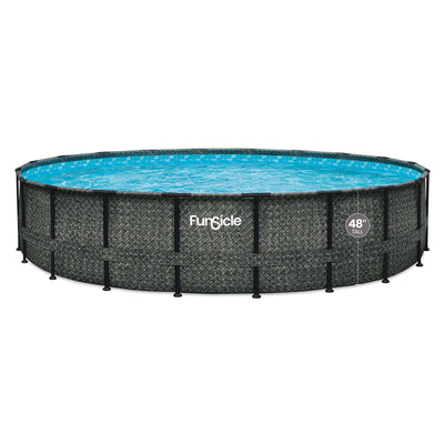 Funsicle 20' x 48" Oasis Round Outdoor Above Ground Swimming Pool, Herringbone