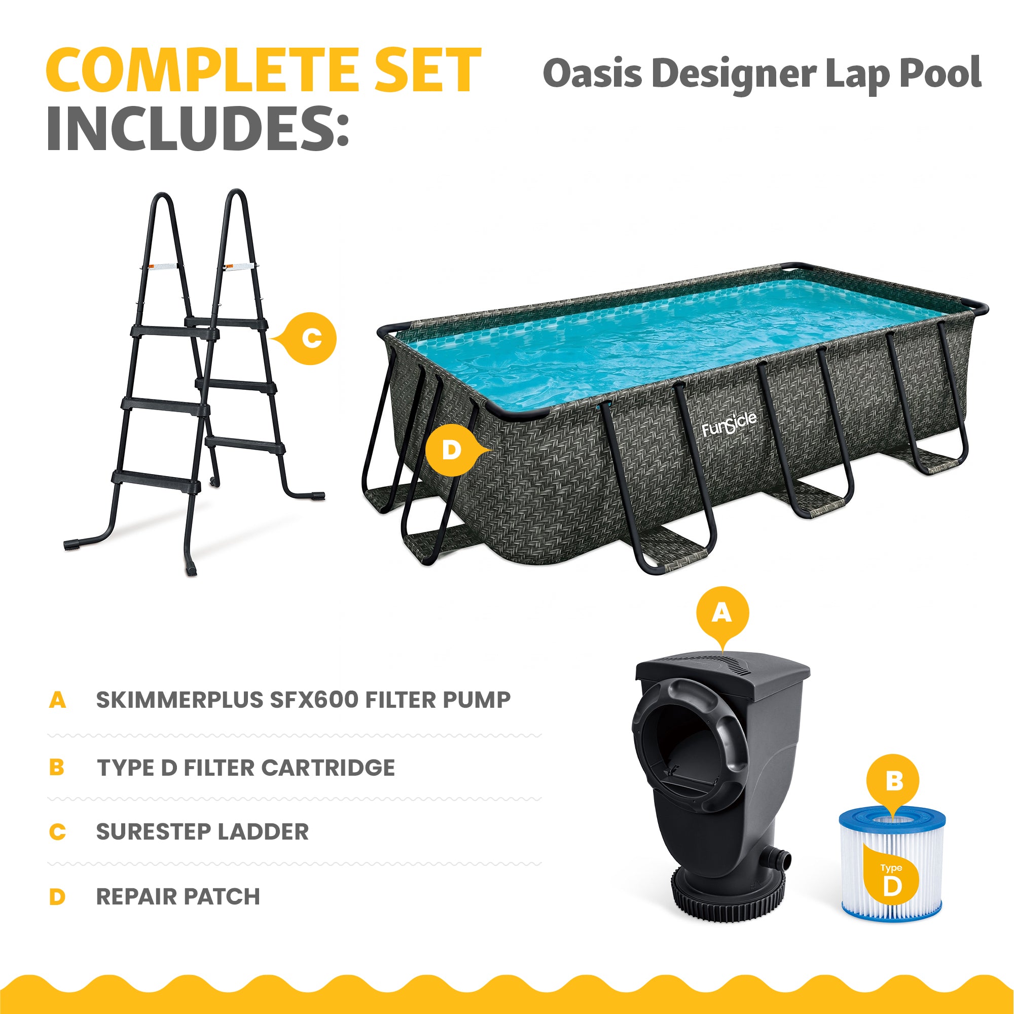 Funsicle 13 Ft Oasis Designer Lap Above Ground Pool w/ Pump, Dark Herringbone
