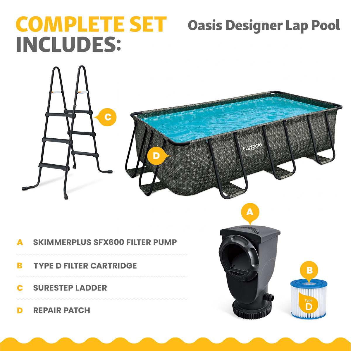 Funsicle 13x7x39 Oasis Rectangle Outdoor Above Ground Swimming Pool, Gray (Used) - VMInnovations