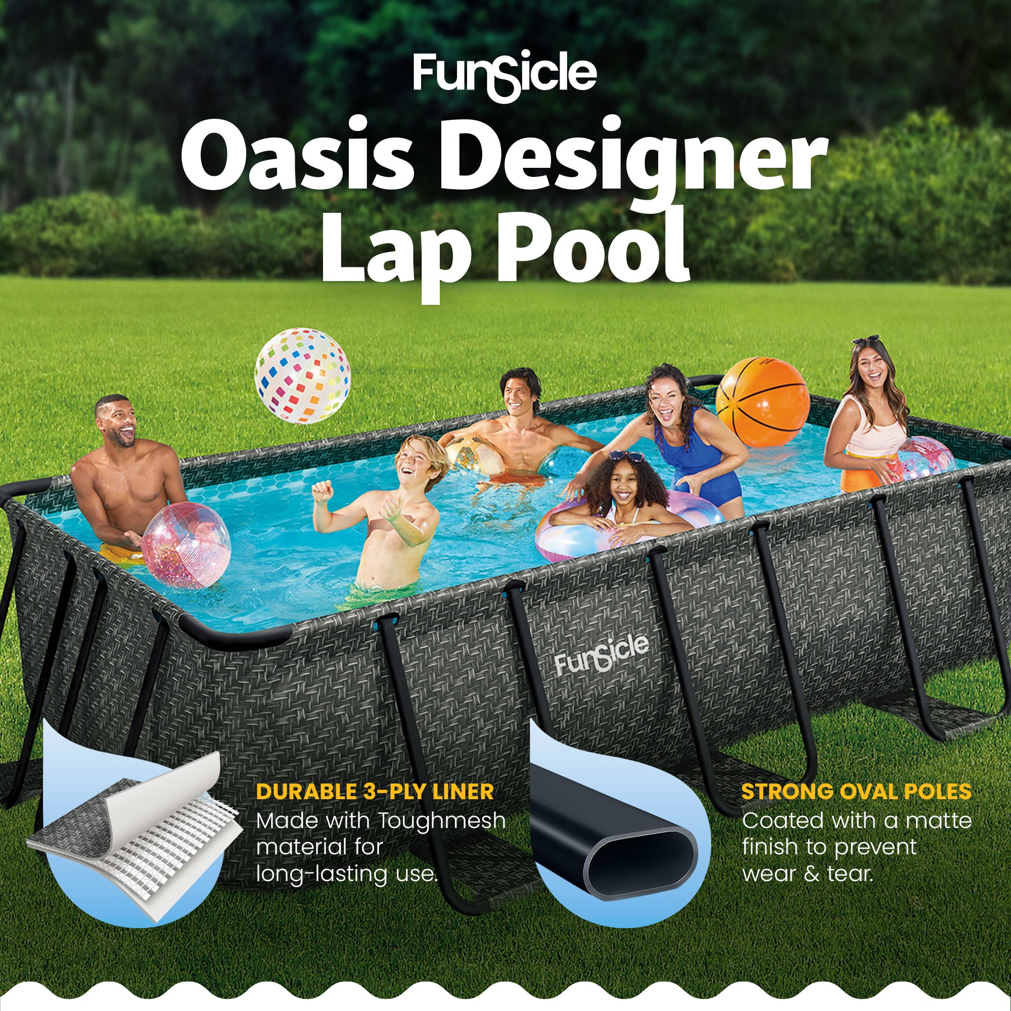 Funsicle 13 Ft Oasis Designer Lap Above Ground Pool w/ Pump, Dark Herringbone