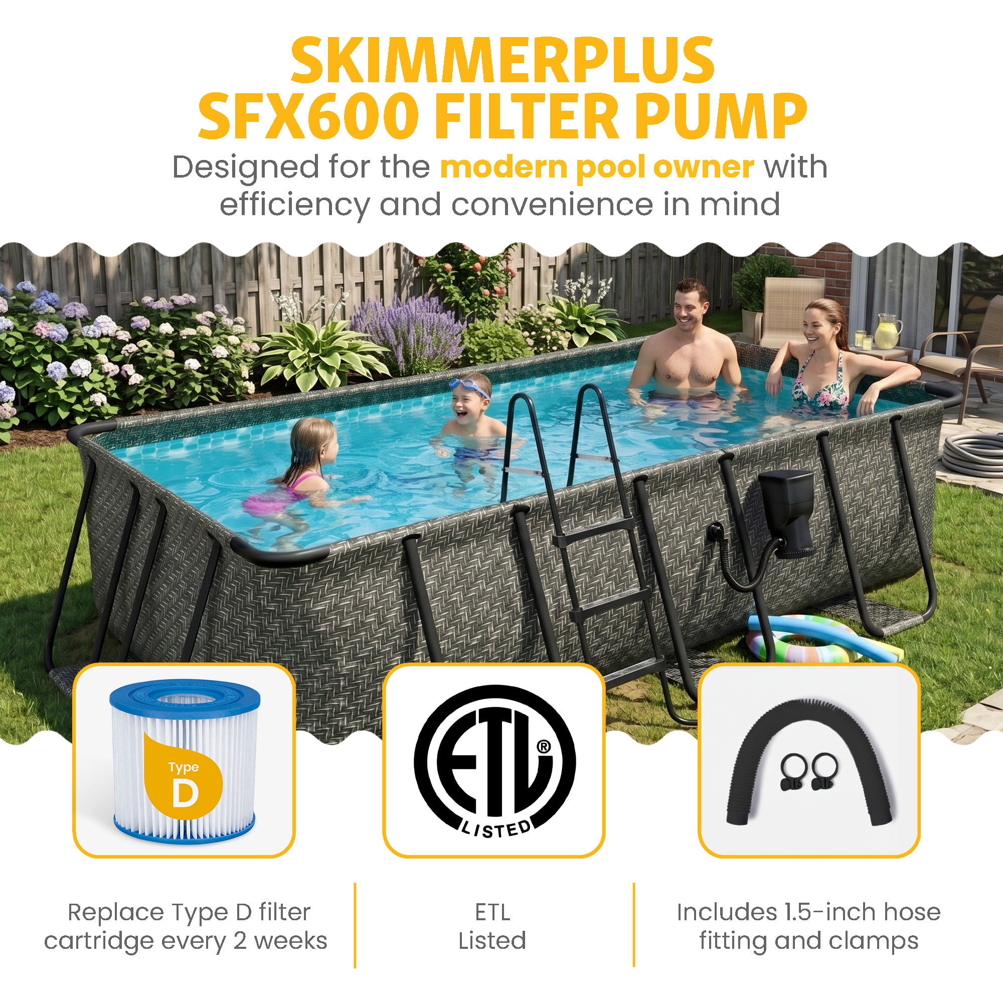 Funsicle 13 Ft Oasis Designer Lap Above Ground Pool w/ Pump, Dark Herringbone