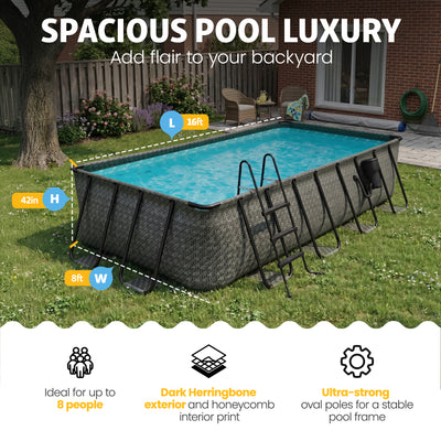 Funsicle 16'x8'x42" Oasis Rectangle Above Ground Swimming Pool, Gray (Used) - VMInnovations