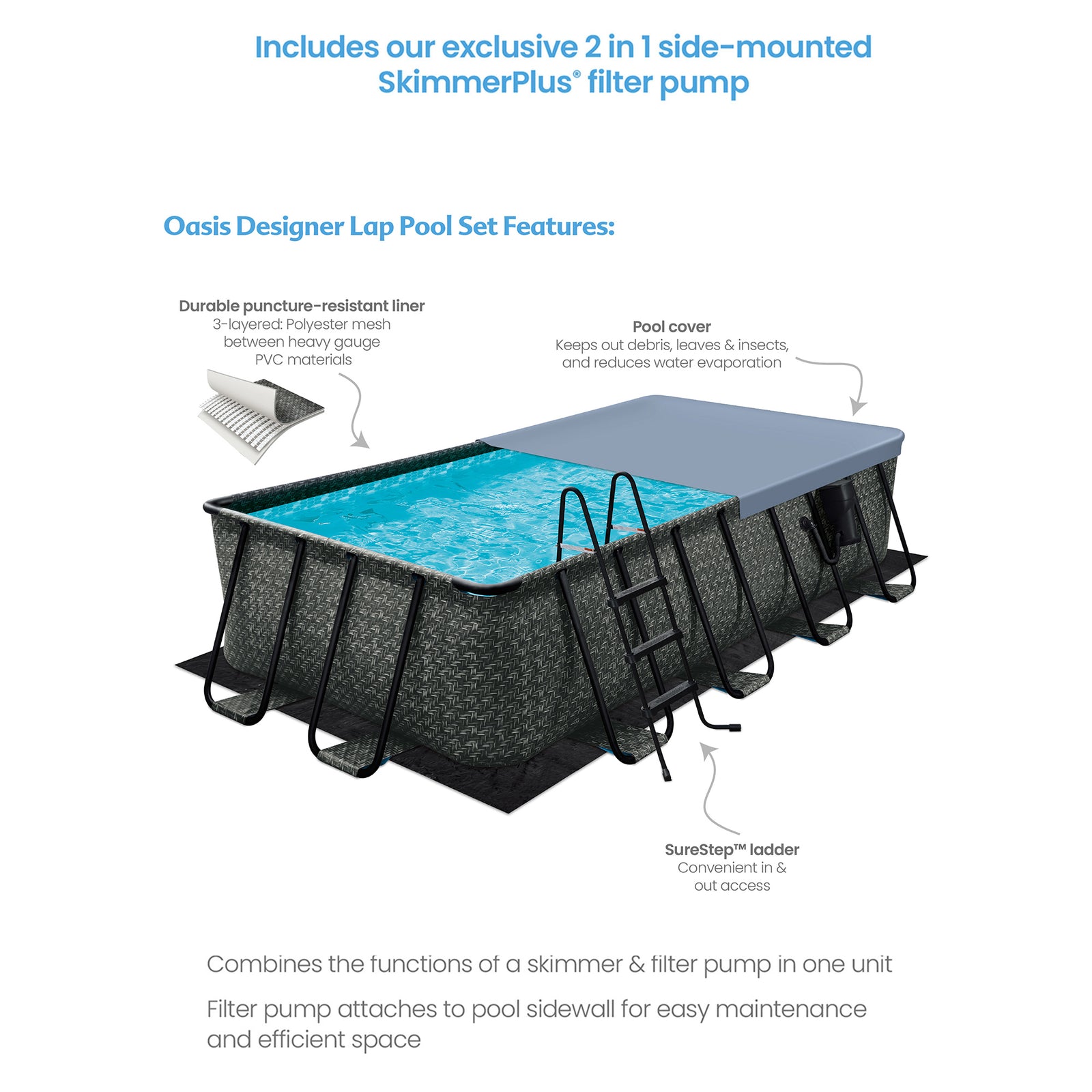 Funsicle 16'x8'x42" Oasis Rectangle Above Ground Swimming Pool, Gray (Used) - VMInnovations